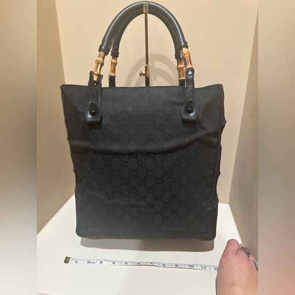 Gucci GG Webbed Canvas and Leather Bamboo Open Tote - Picture 6 of 11